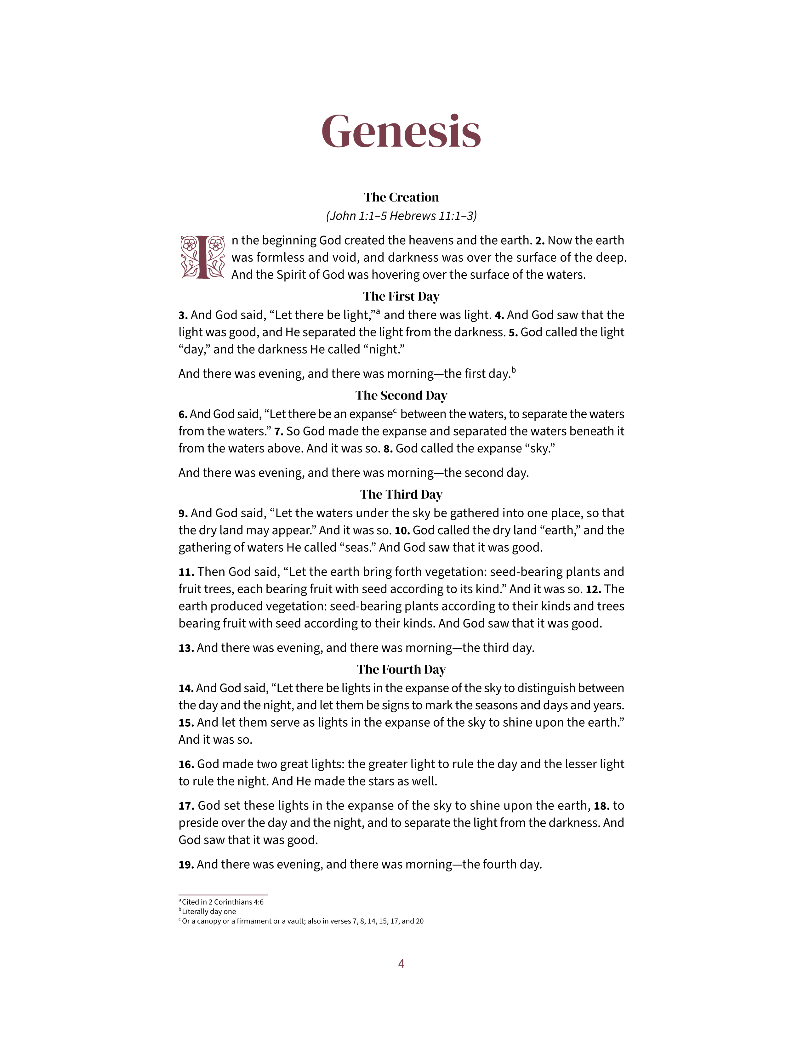 Genesis 1:1 in the standard reading layout, US Letter