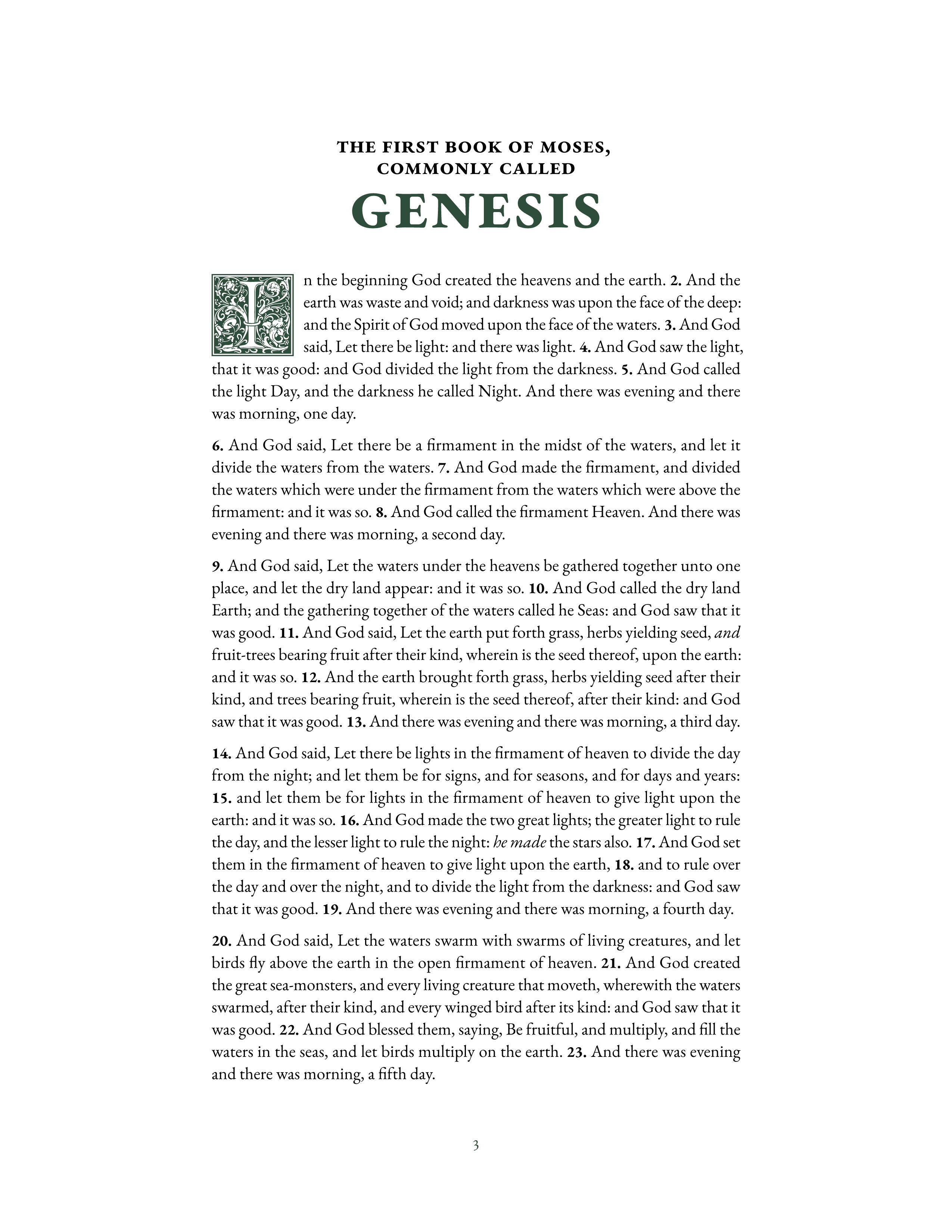 Genesis 1:1 in the standard reading layout, US Letter