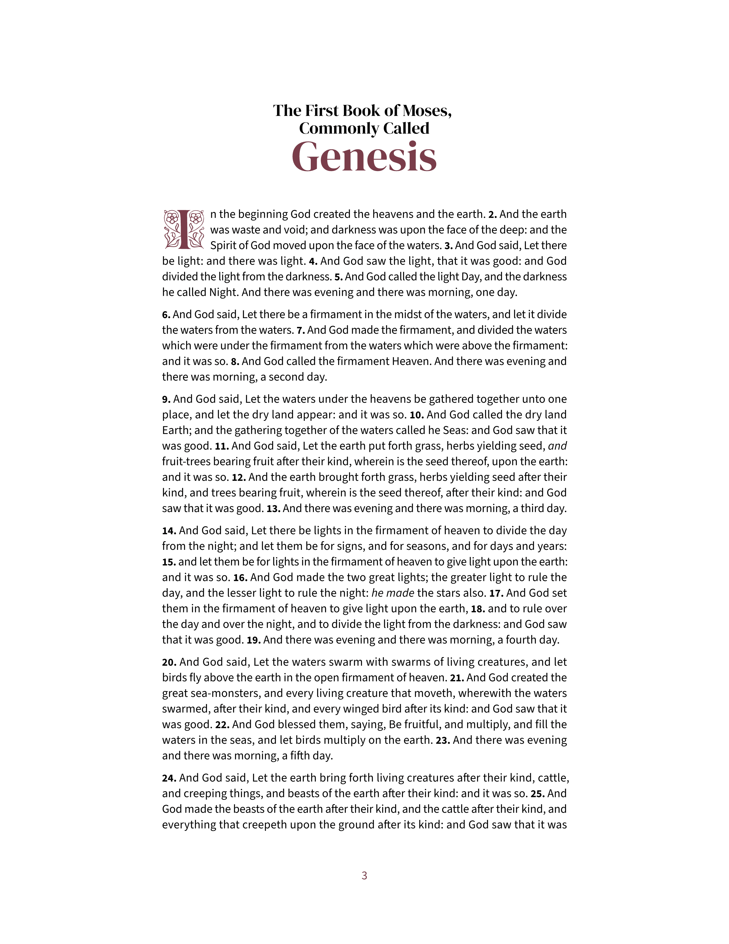 Genesis 1:1 in the standard reading layout, US Letter