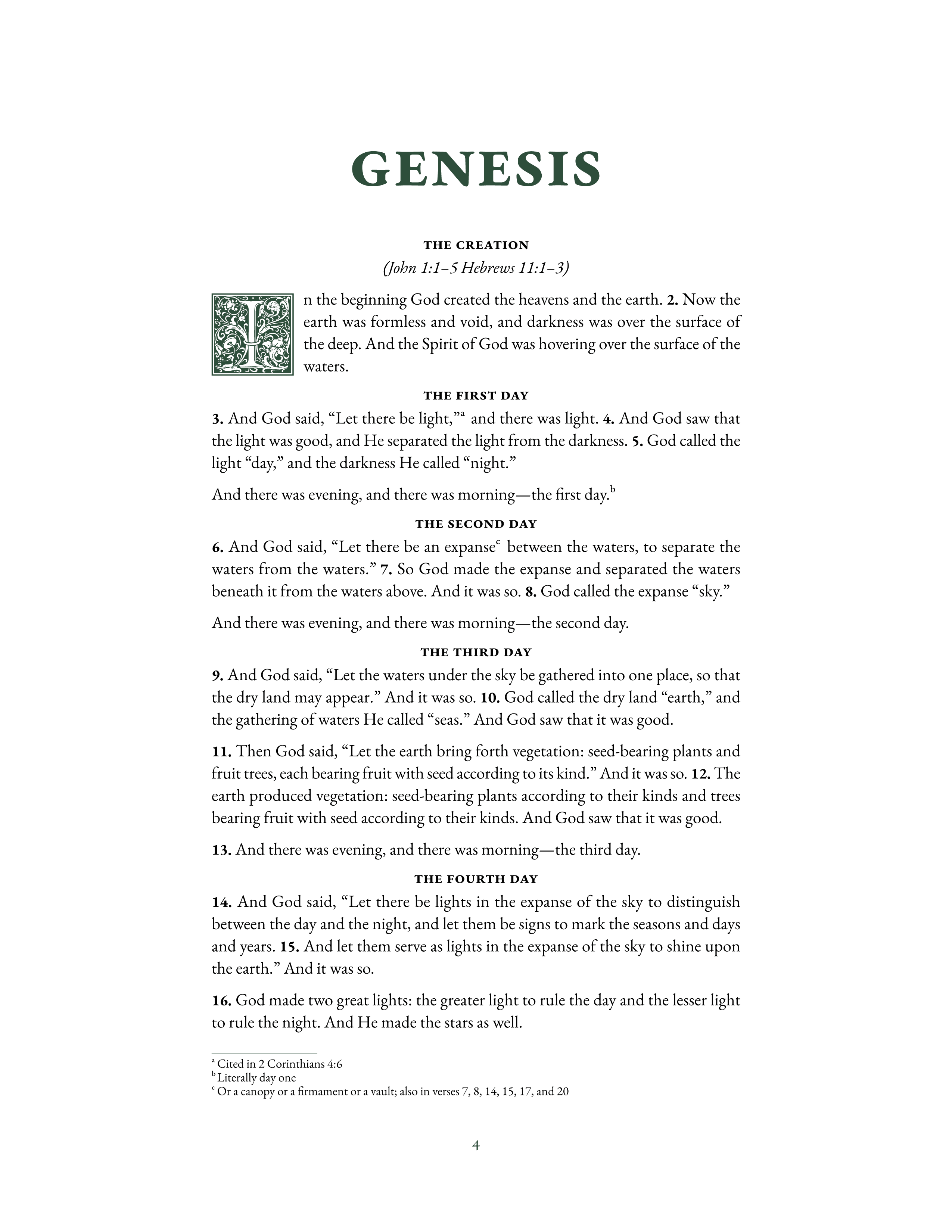 Genesis 1:1 in the standard reading layout, US Letter