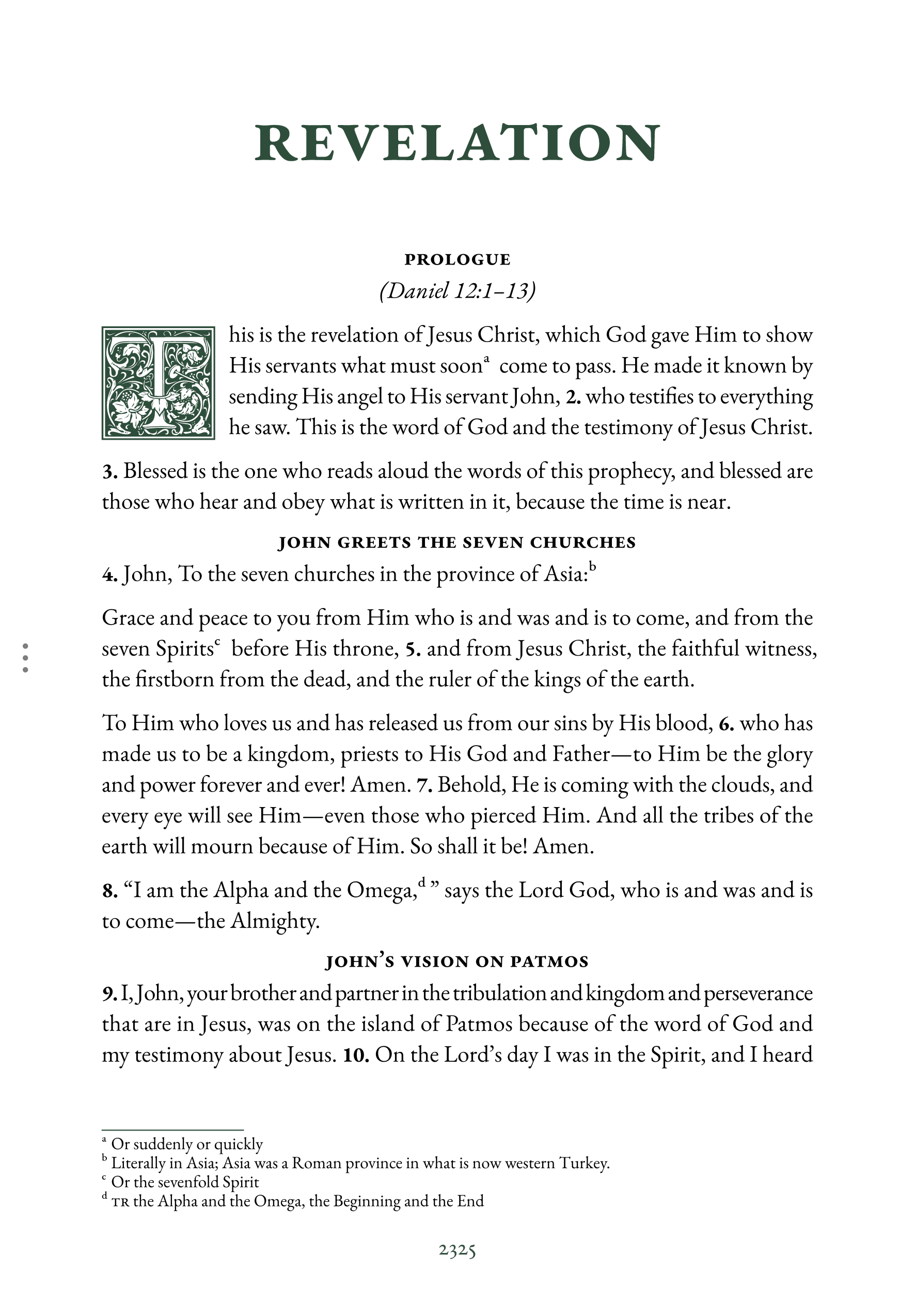 Interior spread showing Revelation 1:1 in reading layout
