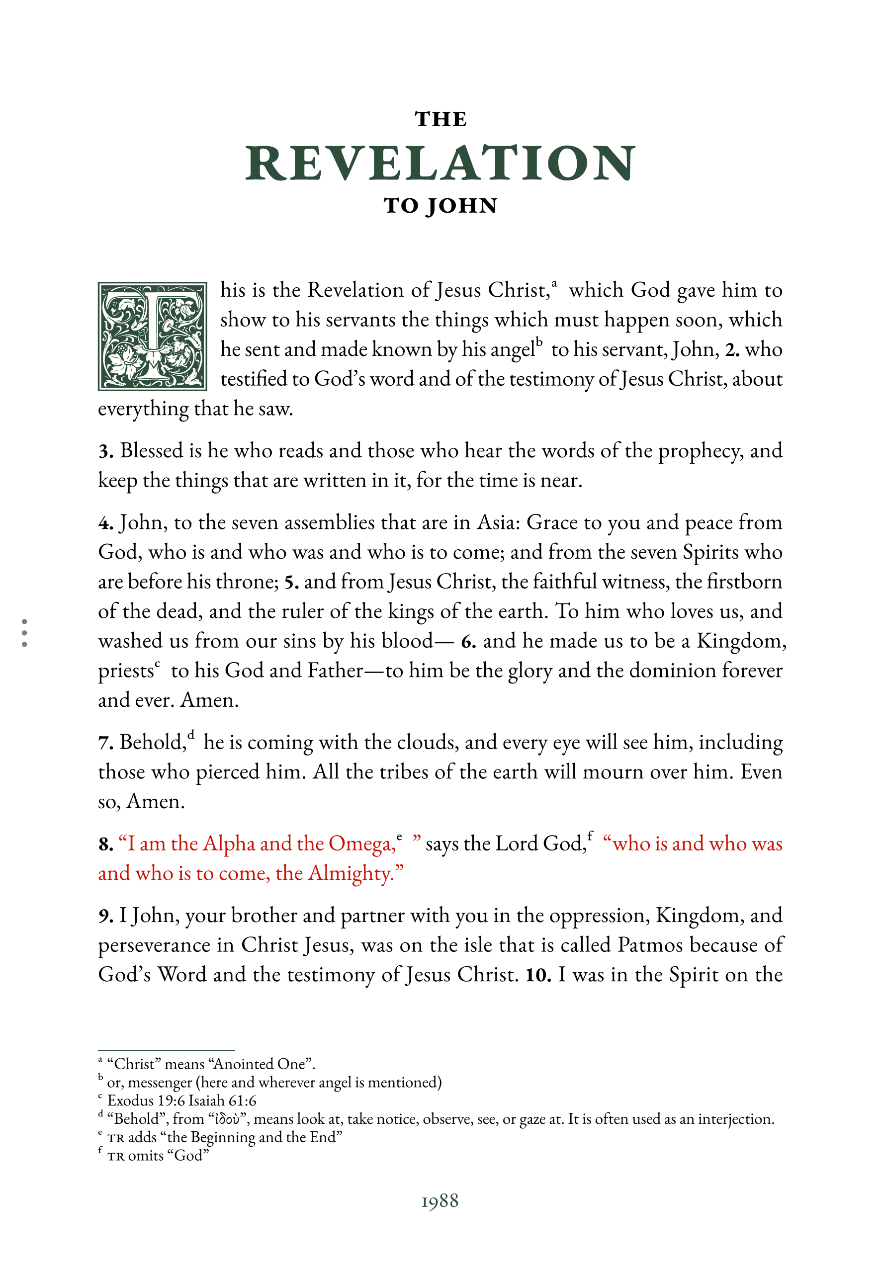 Interior spread showing Revelation 1:1 in reading layout