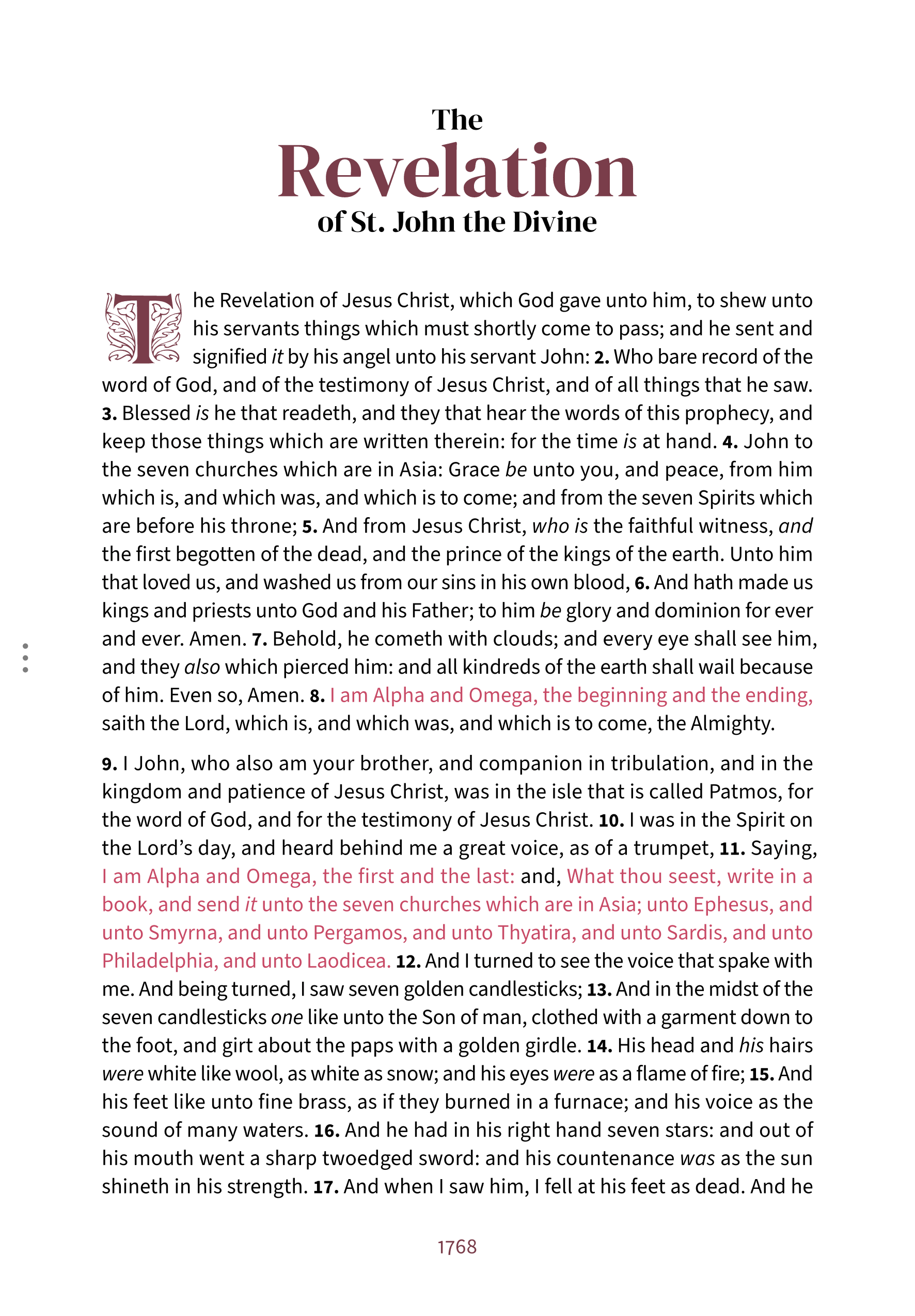 Interior spread showing Revelation 1:1 in the Embrace reading layout