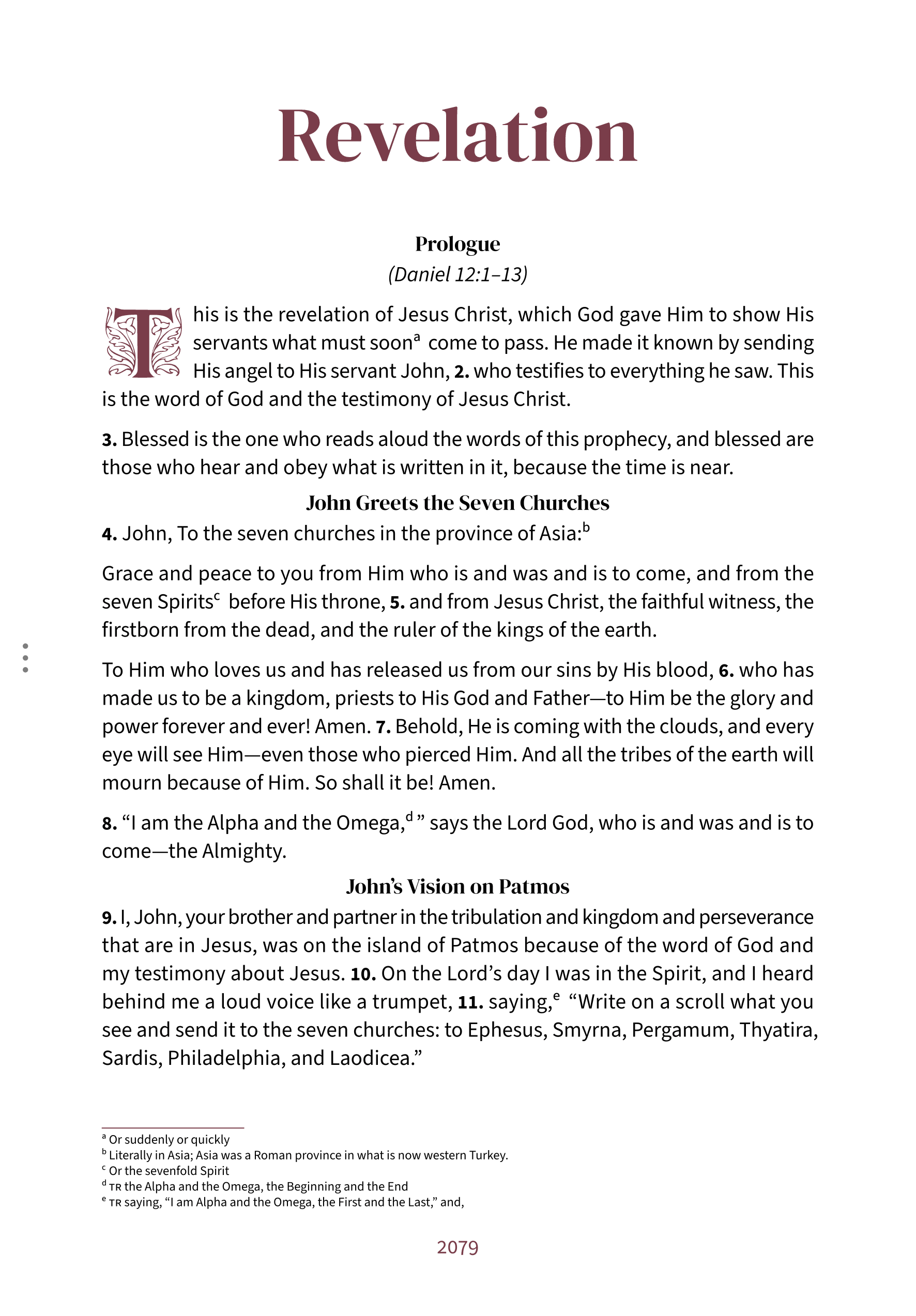 Interior spread showing Revelation 1:1 in the Embrace reading layout