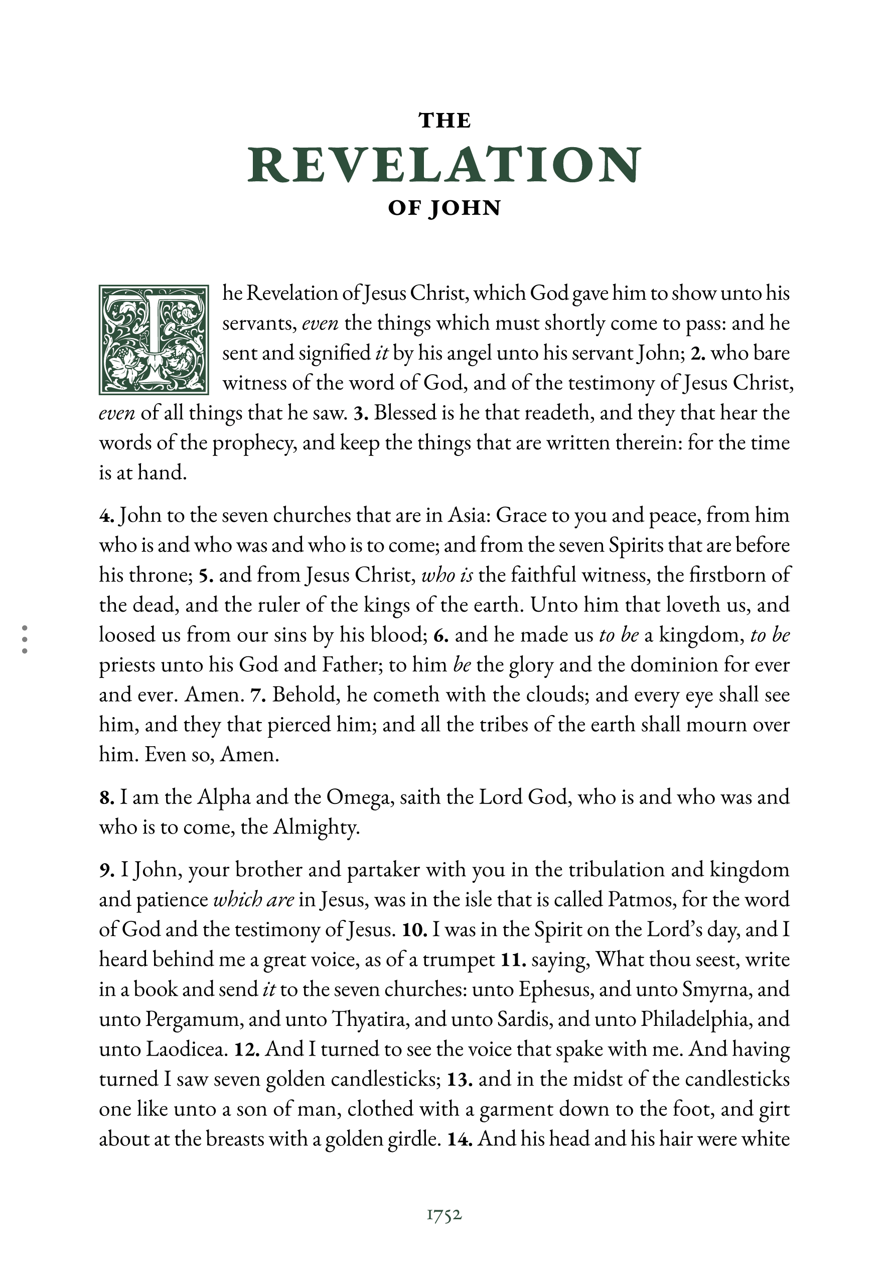 Interior spread showing Revelation 1:1 in reading layout